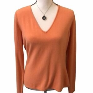 NEW YORK & CO Vibrant Orange Peach V-Neck Sweater Top Large